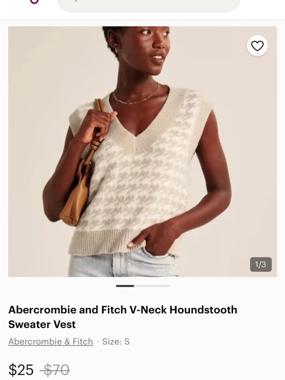 Abercrombie & Fitch Cream and Light Gray Houndstooth V-Neck Sweater Vest